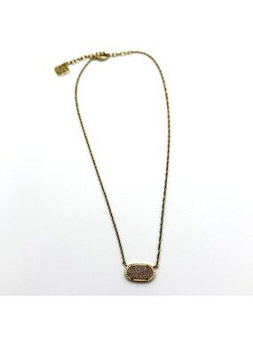 Kendra Scott Gold-Tone Necklace With Oval Purple Drusy Pendant